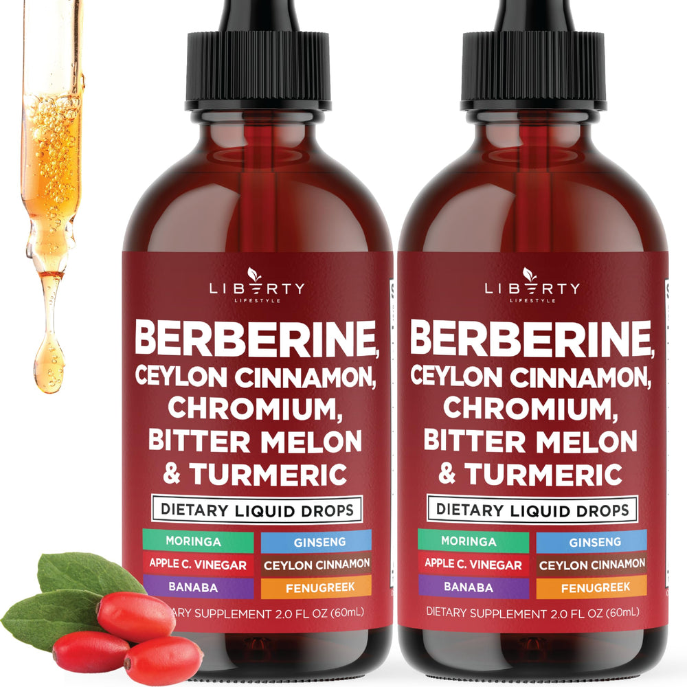 Liberty Lifestyle Berberine Cinnamon Drops bottle for daily wellness support.