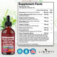 Liberty Lifestyle Berberine Cinnamon Drops pour showing easy on-the-go dosing.