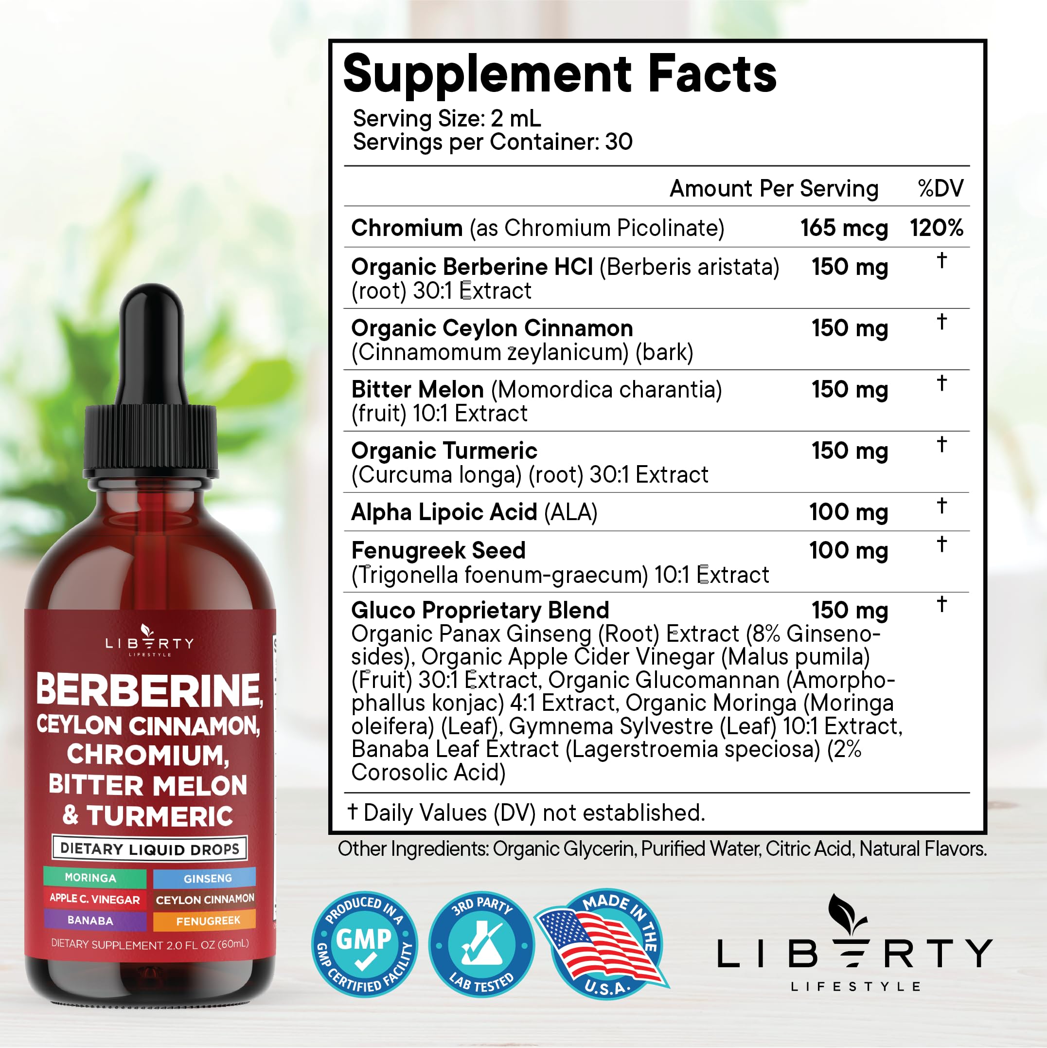 The Liberty Lifestyle berberine drops dropper provides precise dosing in beverages.