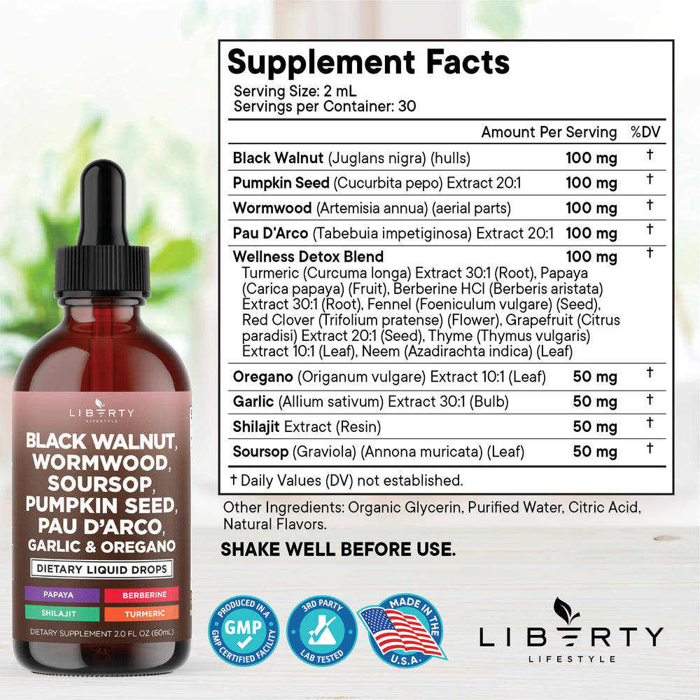 Liberty Lifestyle Defend Wormwood bottle drops close-up for easy, measured dosing.