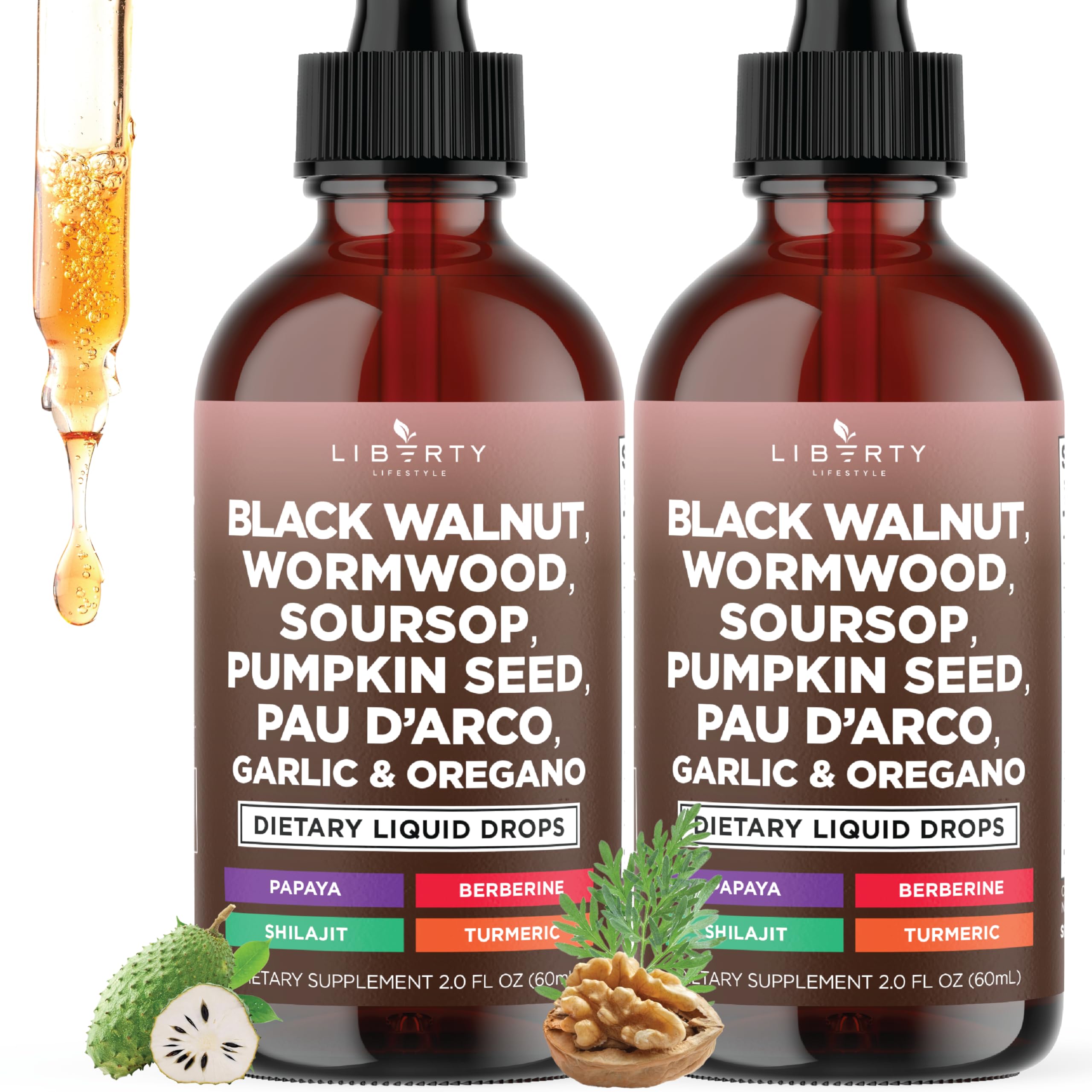 Liberty Lifestyle Defend Wormwood bottle front highlighting USA-made, non-GMO formula for daily wellness.
