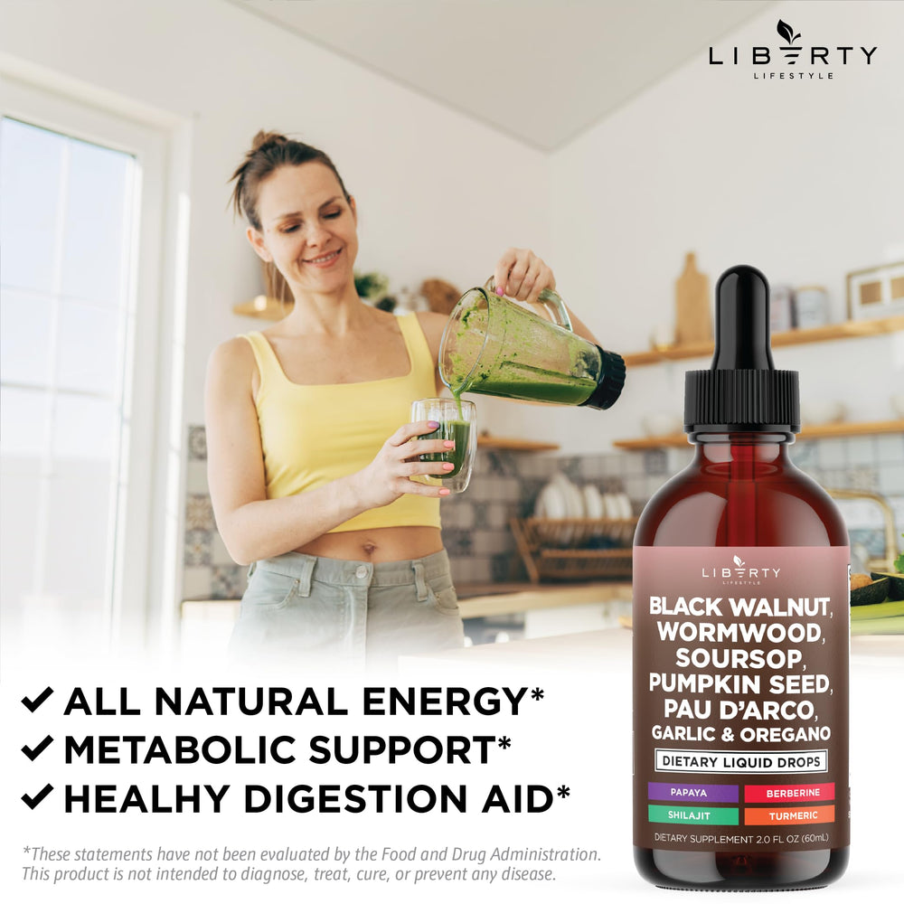 Liberty Lifestyle Defend Wormwood dropper-cap close-up demonstrates convenient tincture packaging.