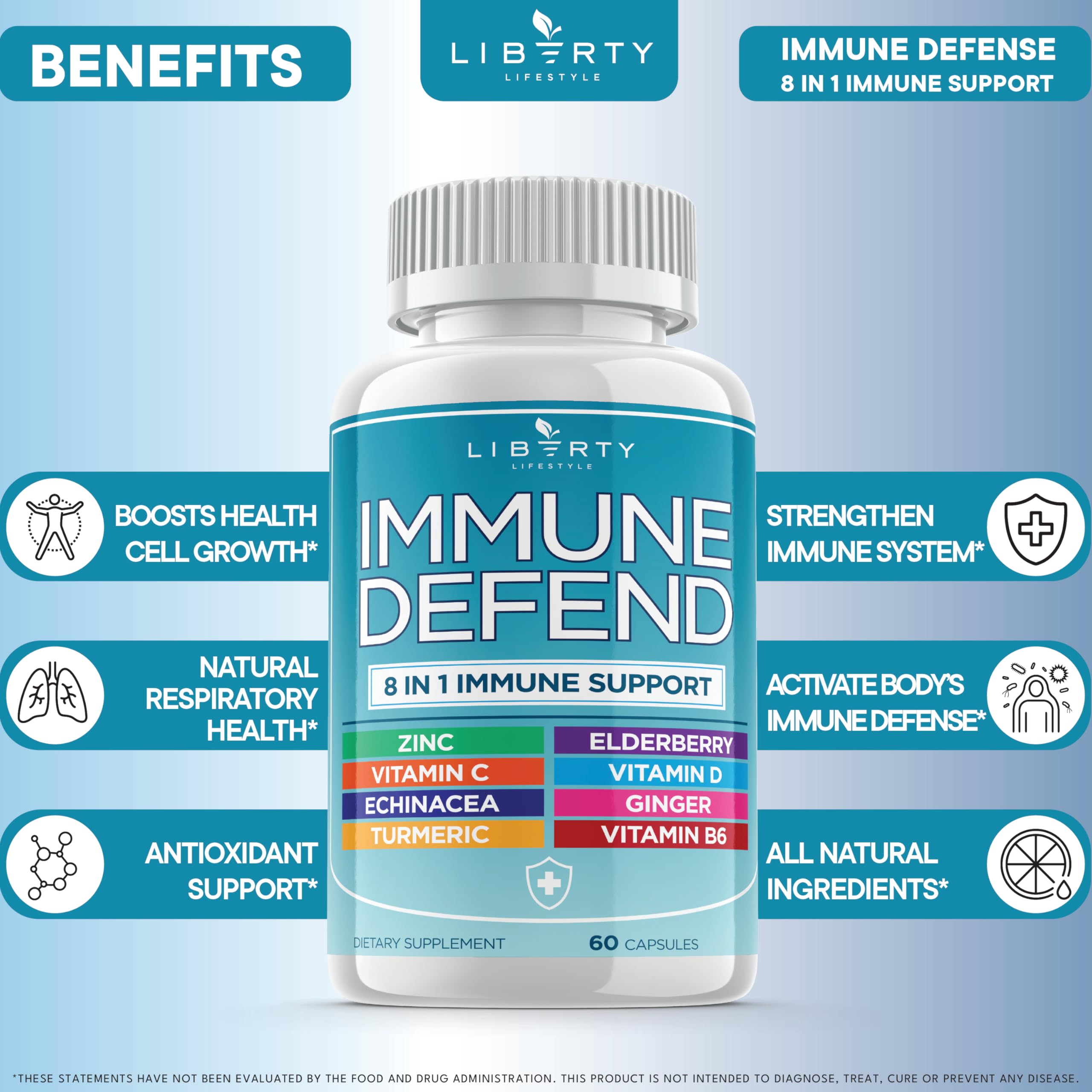 Liberty Lifestyle elderberry zinc blend jar highlighting antioxidant and immune function support.