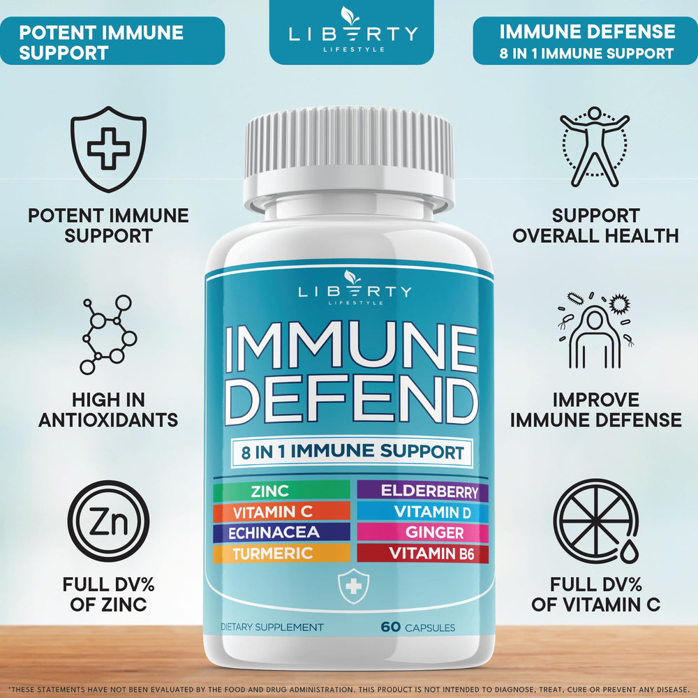 Liberty Lifestyle immune defense capsules close-up for easy daily immune support.