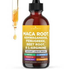 Liberty Lifestyle Maca Root Liquid Drops bottle for daily energy and focus.