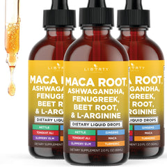Liberty Lifestyle maca root liquid drops bottle shown for daily wellness support