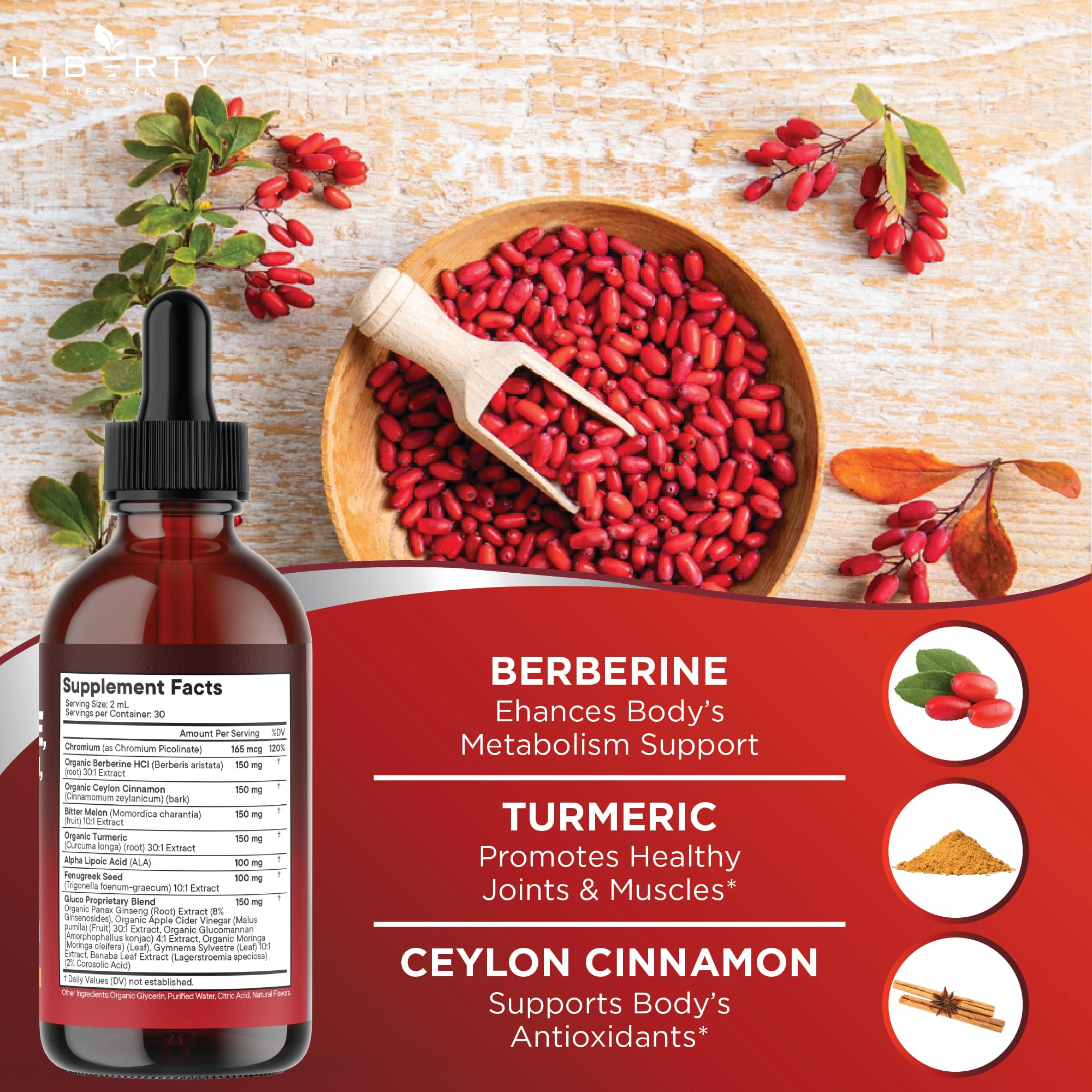 Liberty Turmeric Curcumin blend presents a golden spice note for daily vitality.