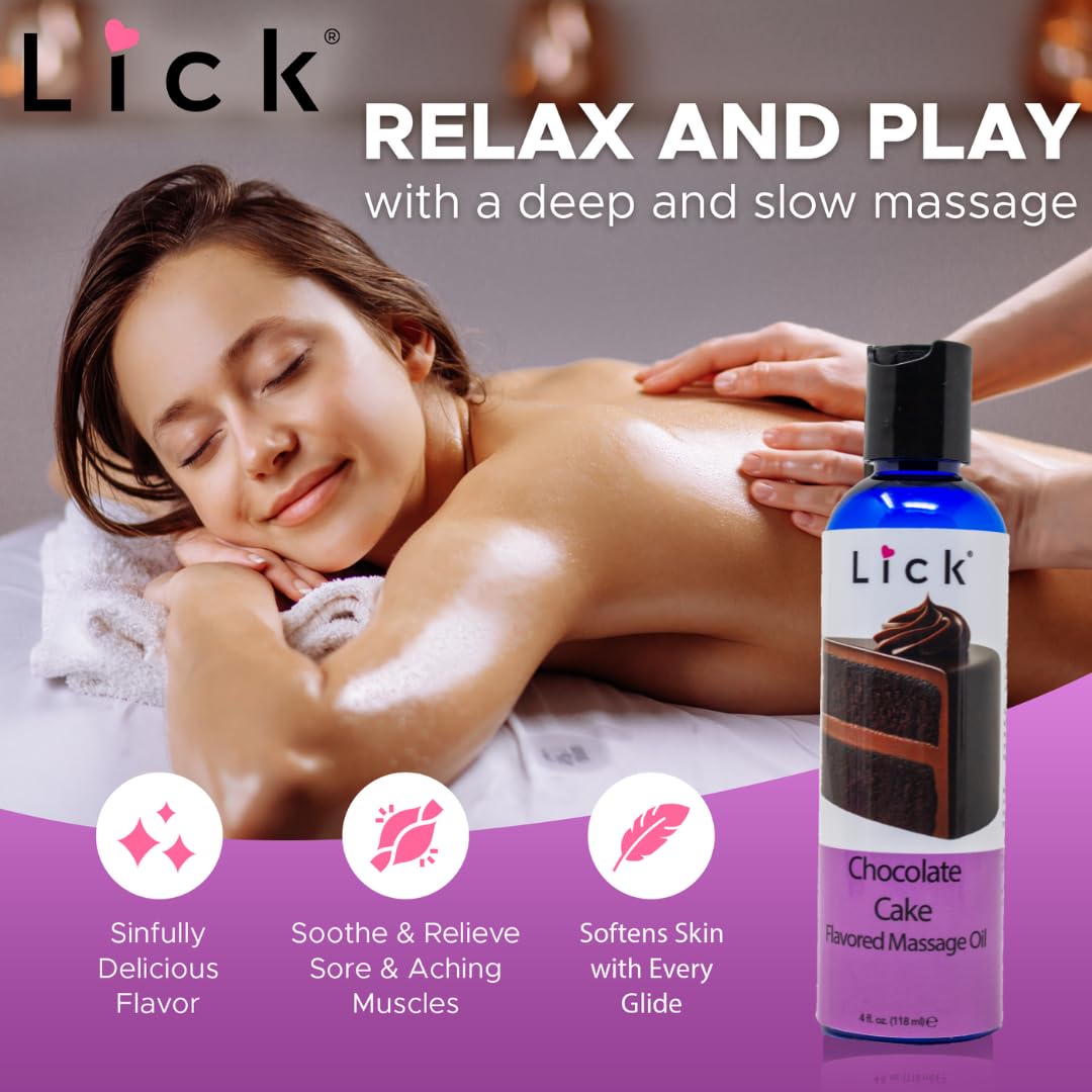 Lick Chocolate Cake flavored massage oil ingredients with vitamin E and natural oils