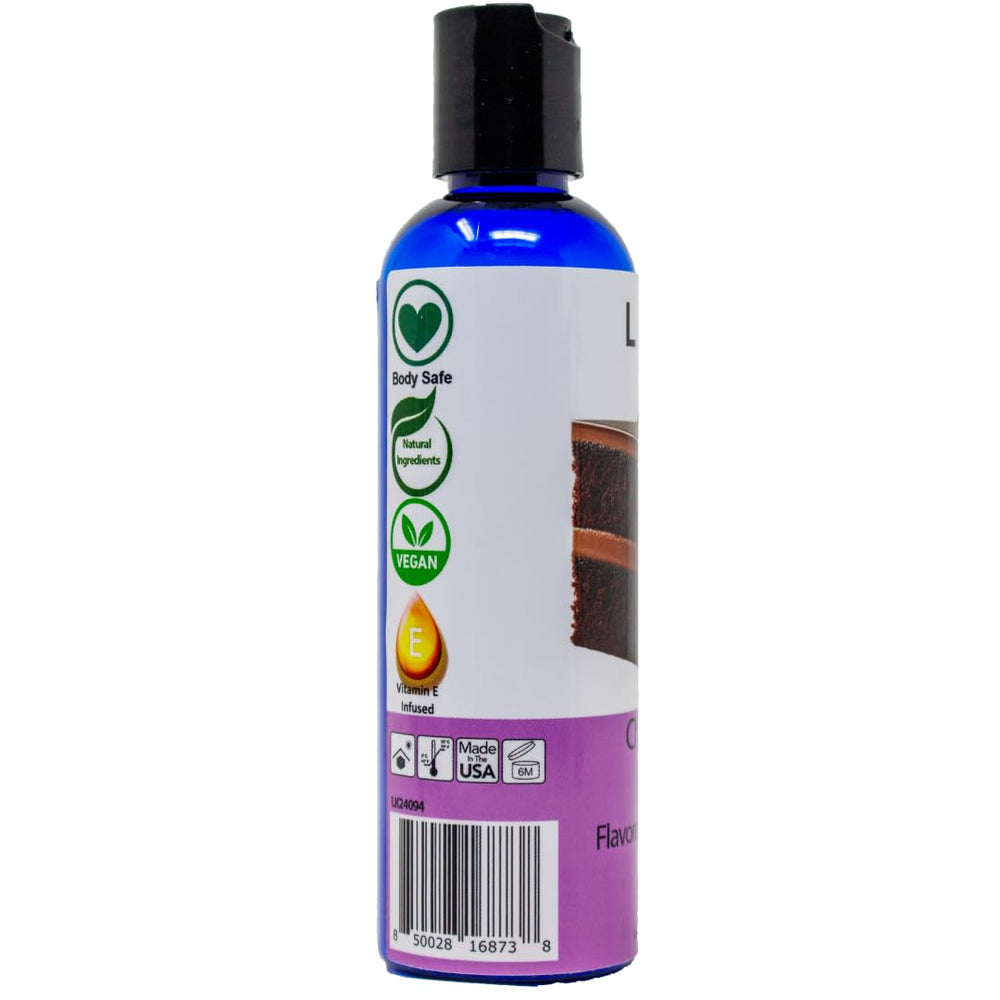 Lick Chocolate Cake flavored massage oil on nightstand evokes romantic anticipation