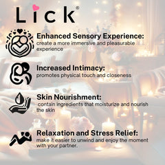 Lick Chocolate Cake flavored massage oil texture close-up reveals creamy, non-greasy consistency