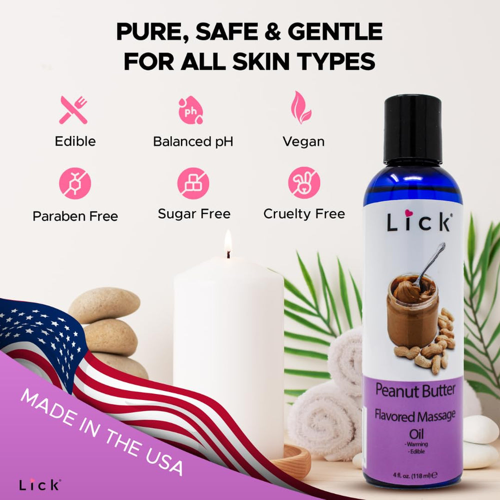 LICK edible body oil for adults supports playful, intimate moments.