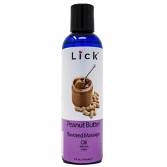 LICK Peanut Butter Massage Oil bottle for a smooth, flavorful couple's massage.