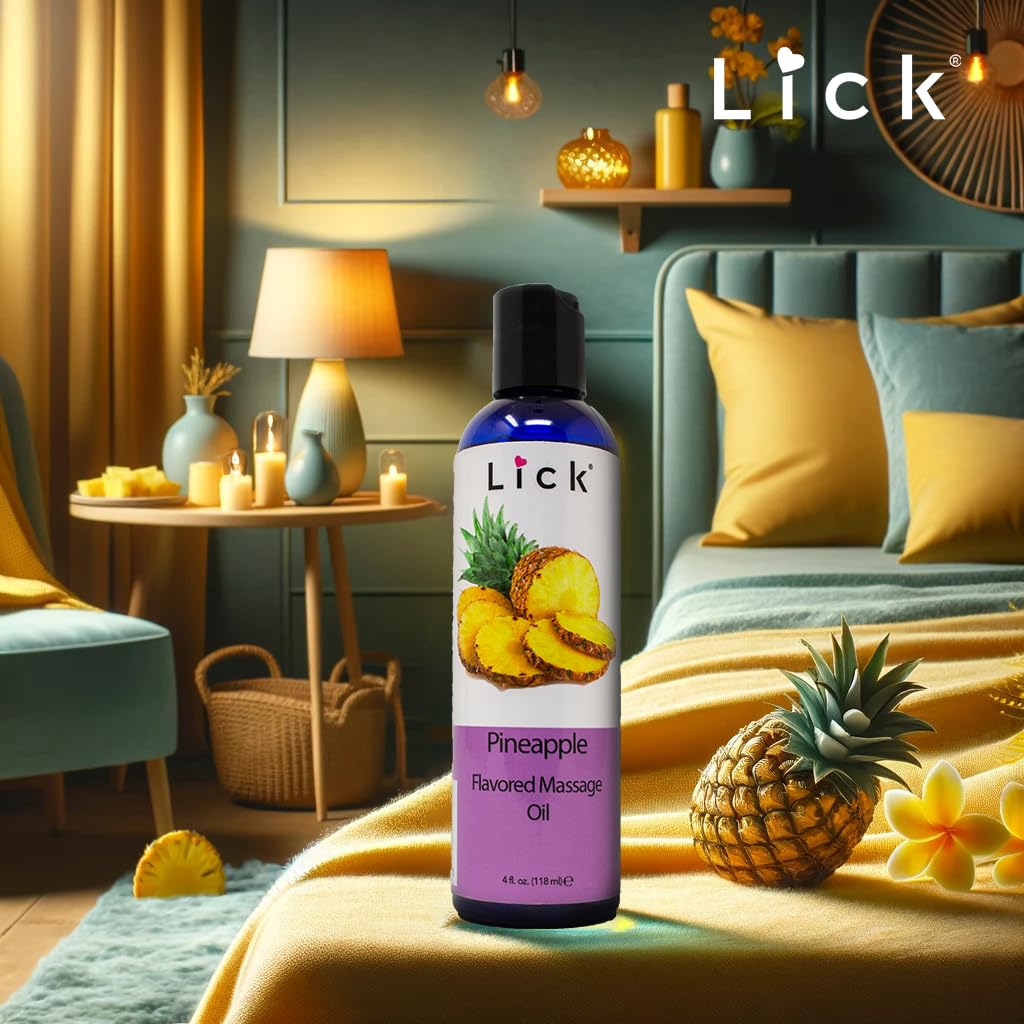 LICK Pineapple edible massage oil glide provides a smooth massage and tasting experience.