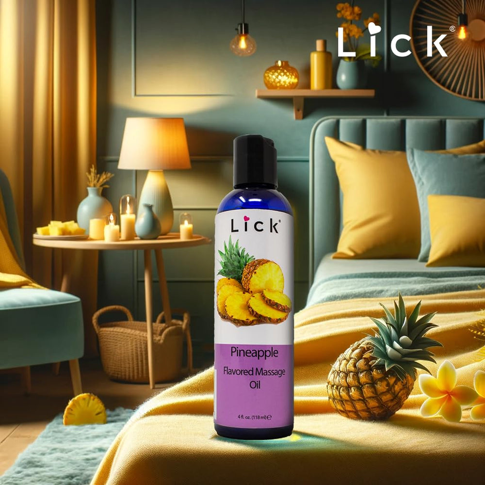 LICK Pineapple edible massage oil glide provides a smooth massage and tasting experience.