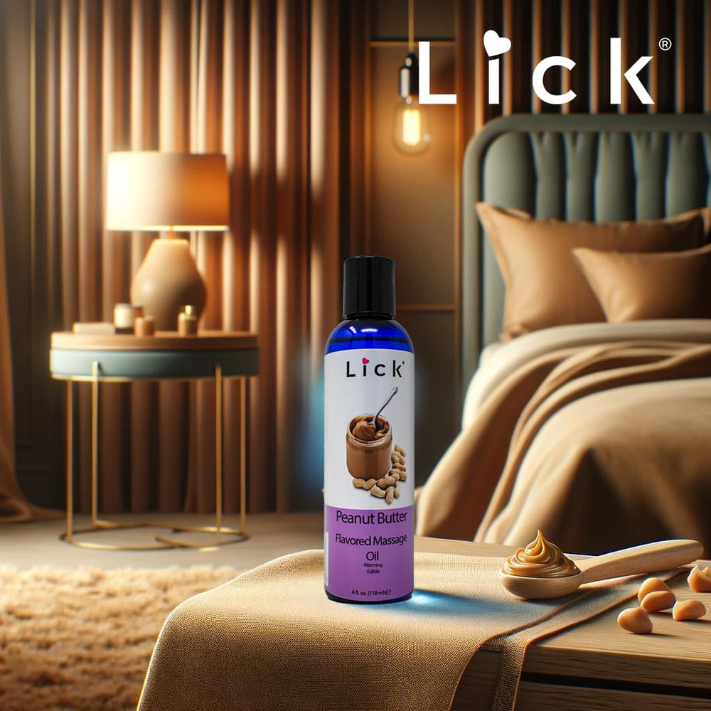 LICK Vitamin E-infused massage oil nourishes the skin during a massage.
