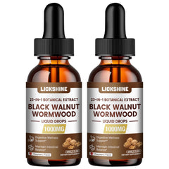 Lickshine bottle front: black walnut wormwood tincture for convenient daily gut support.