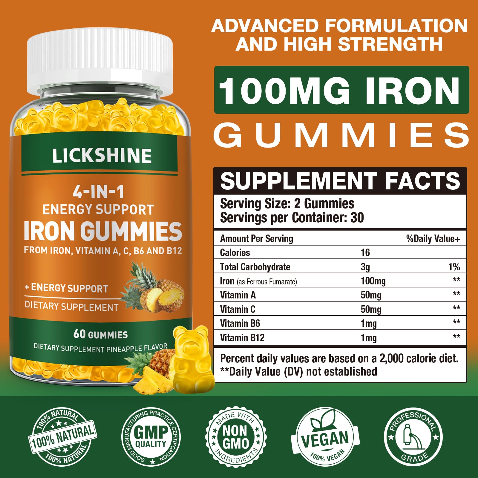 Lickshine nutrition label highlights iron and vitamin content for absorption