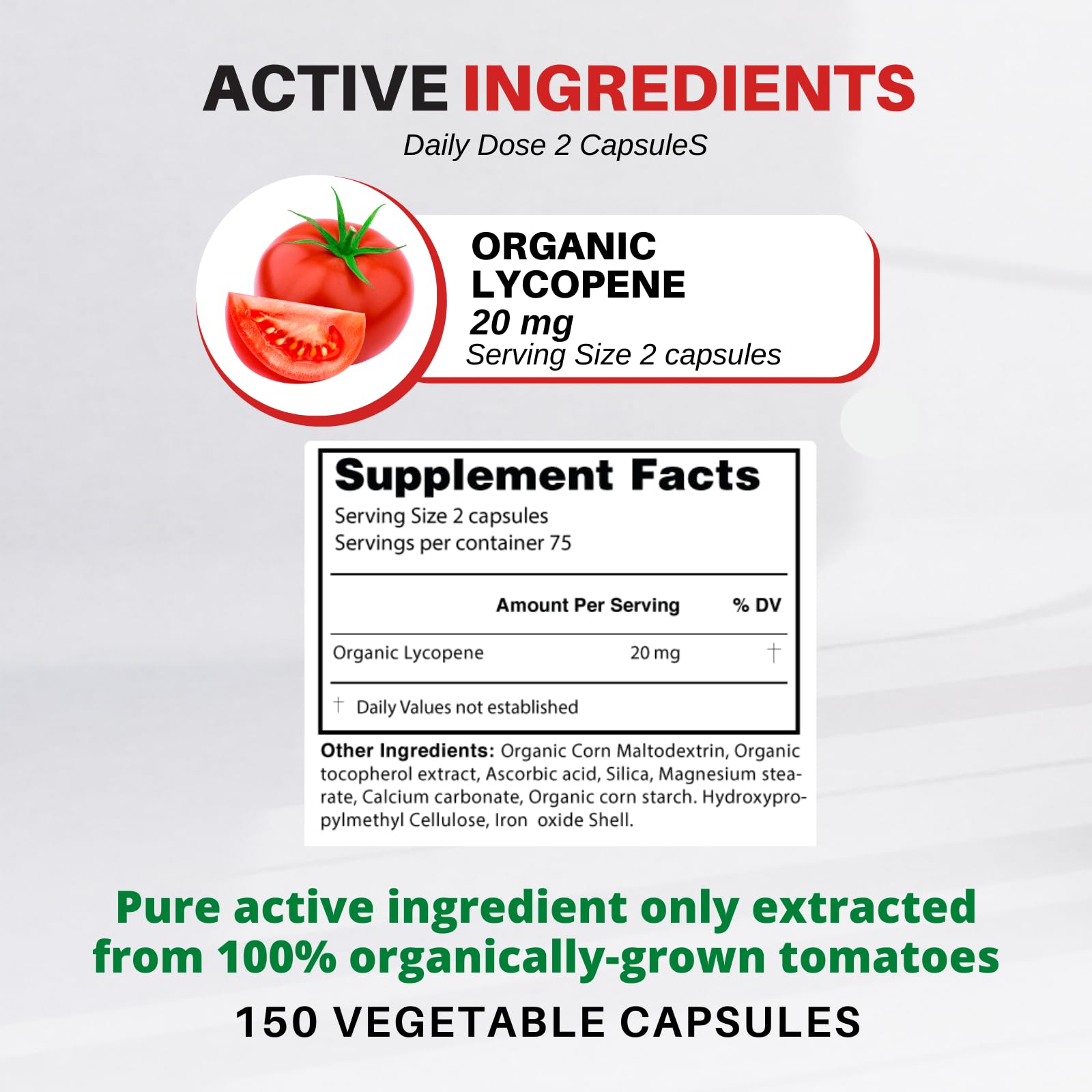 Licofarma Organic Lycopene label highlighting Italian origin and natural ingredients