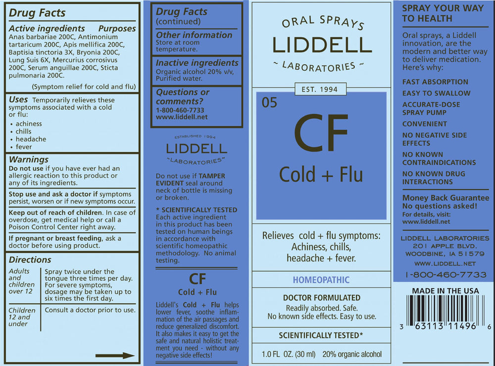 Liddell Cold and Flu Spray bottle showing USA-made quality.