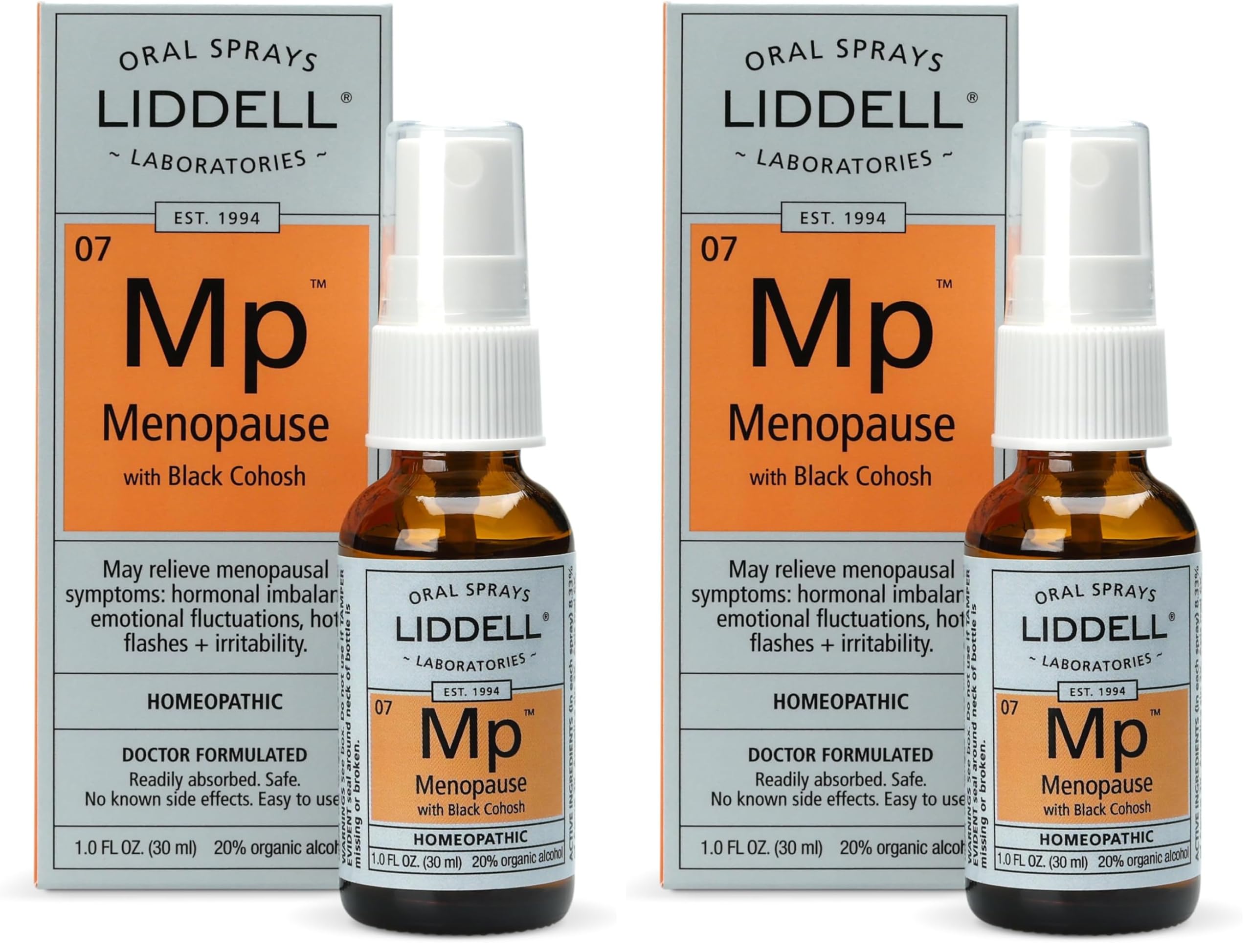 Liddell homeopathic menopause spray bottle front view for natural support.