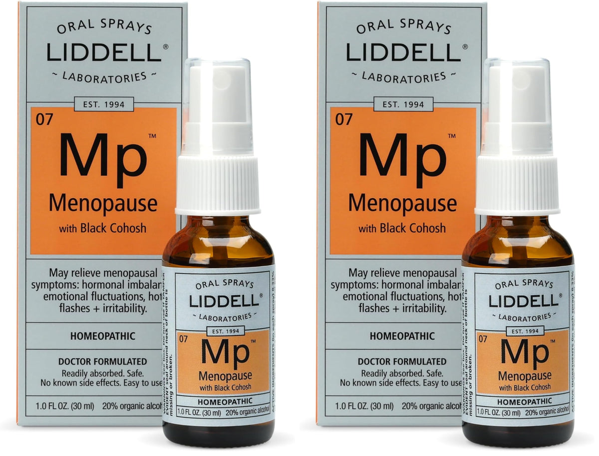 Liddell homeopathic menopause spray bottle front view for natural support.