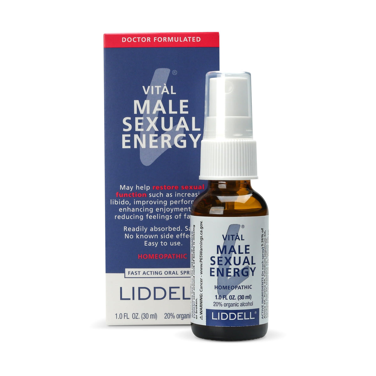 Liddell vital male spray bottle showing natural formula for vitality.