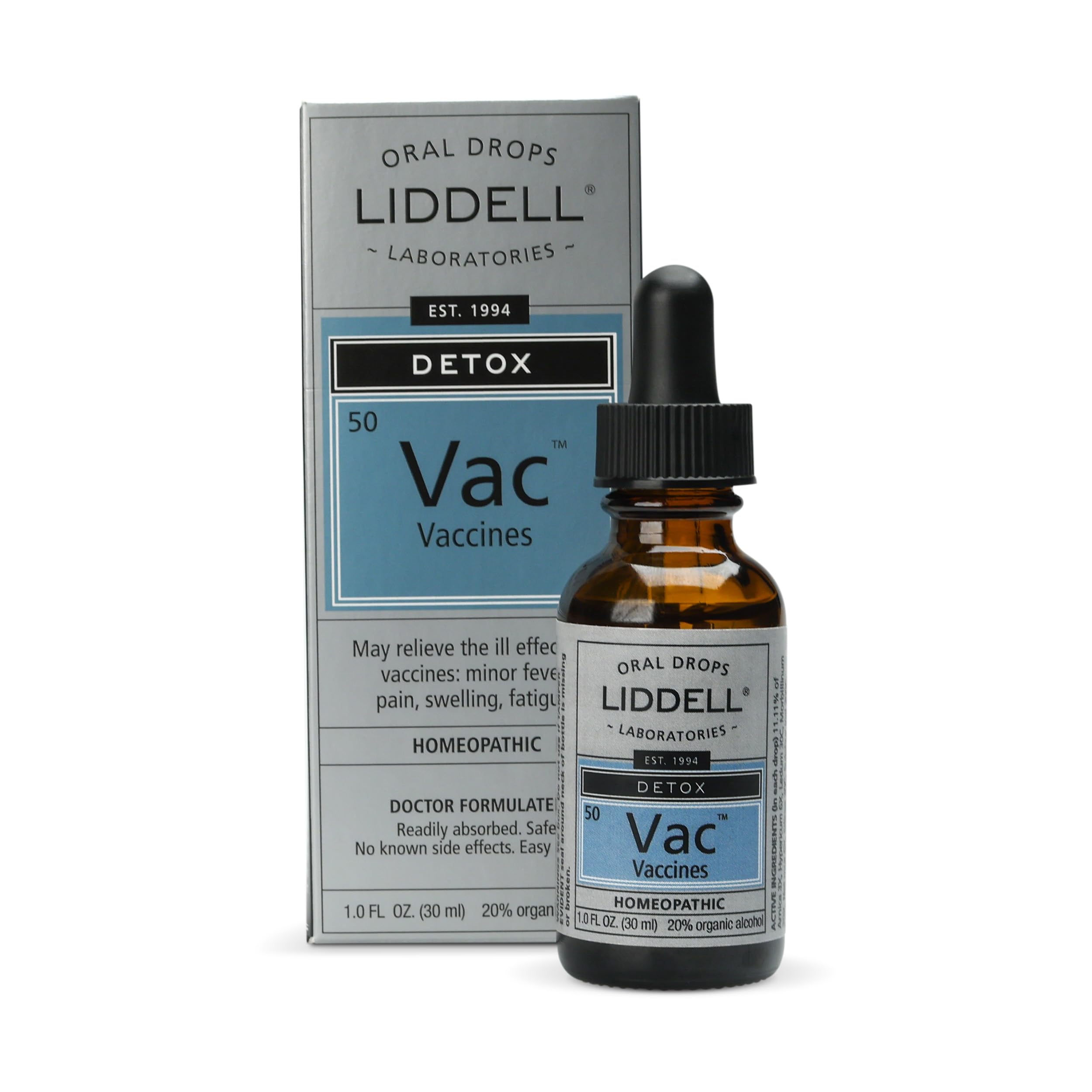 Liddell Vaccine Detox Drops bottle with dropper for easy daily dosing.