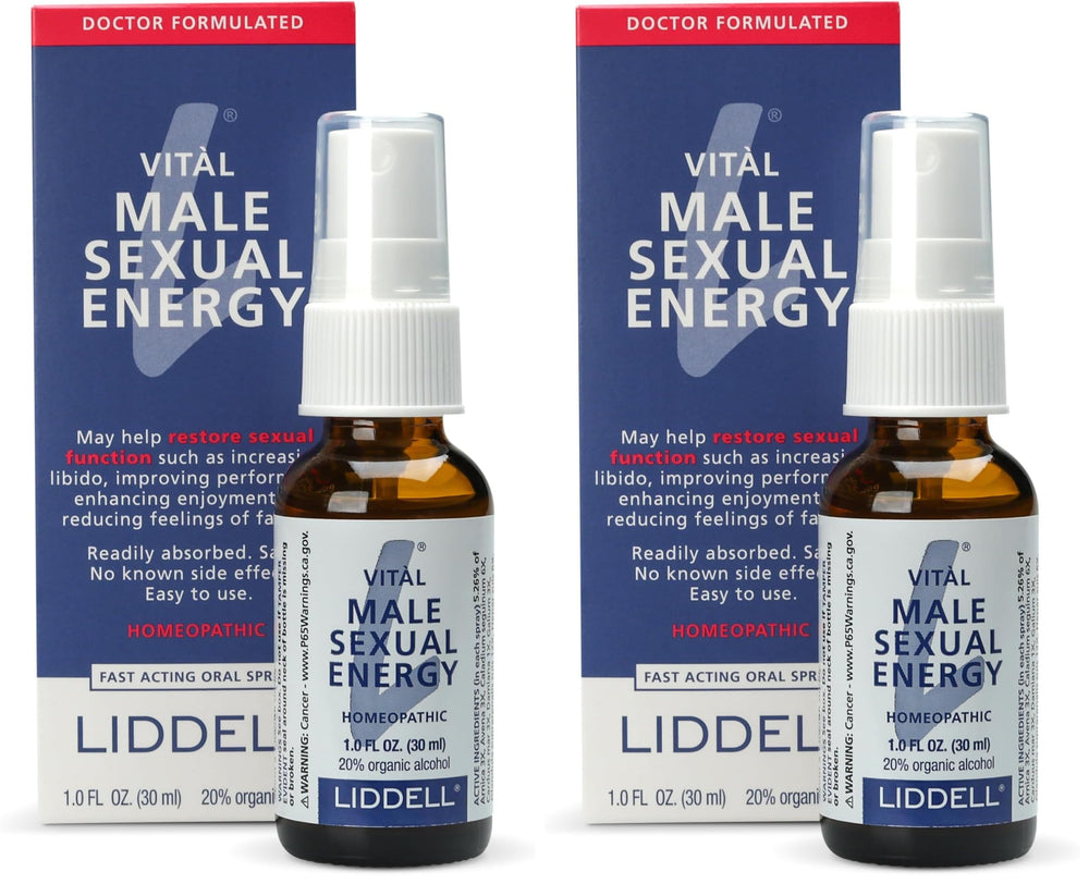 Liddell Vital Male Energy bottle top view showing compact daily-use design.