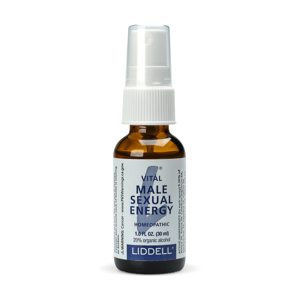 Liddell Vital Male Energy spray application highlights quick absorption under the tongue.