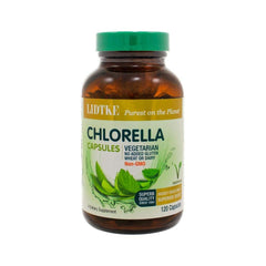 Lidtke Chlorella 120c bottle, highly digestible green supplement for daily nutrition.