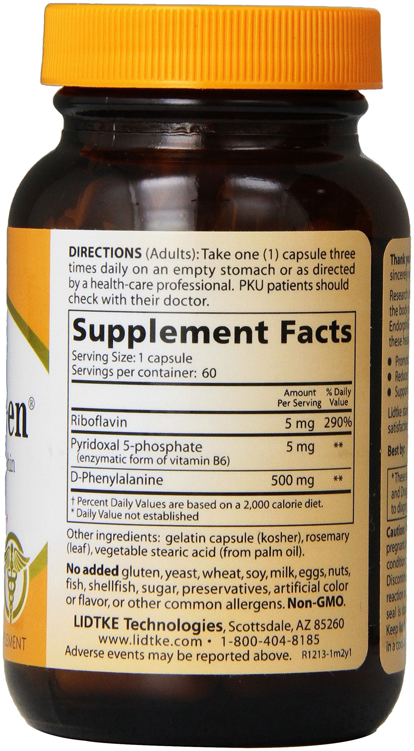 Close-up of Lidtke Endorphigen label with ingredients and purpose