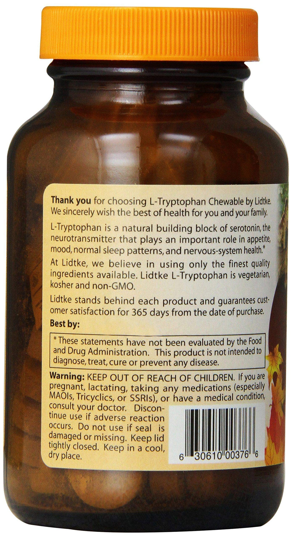 Serving size view of Lidtke L-Tryptophan chewables, convenient on-the-go option for a calmer routine.