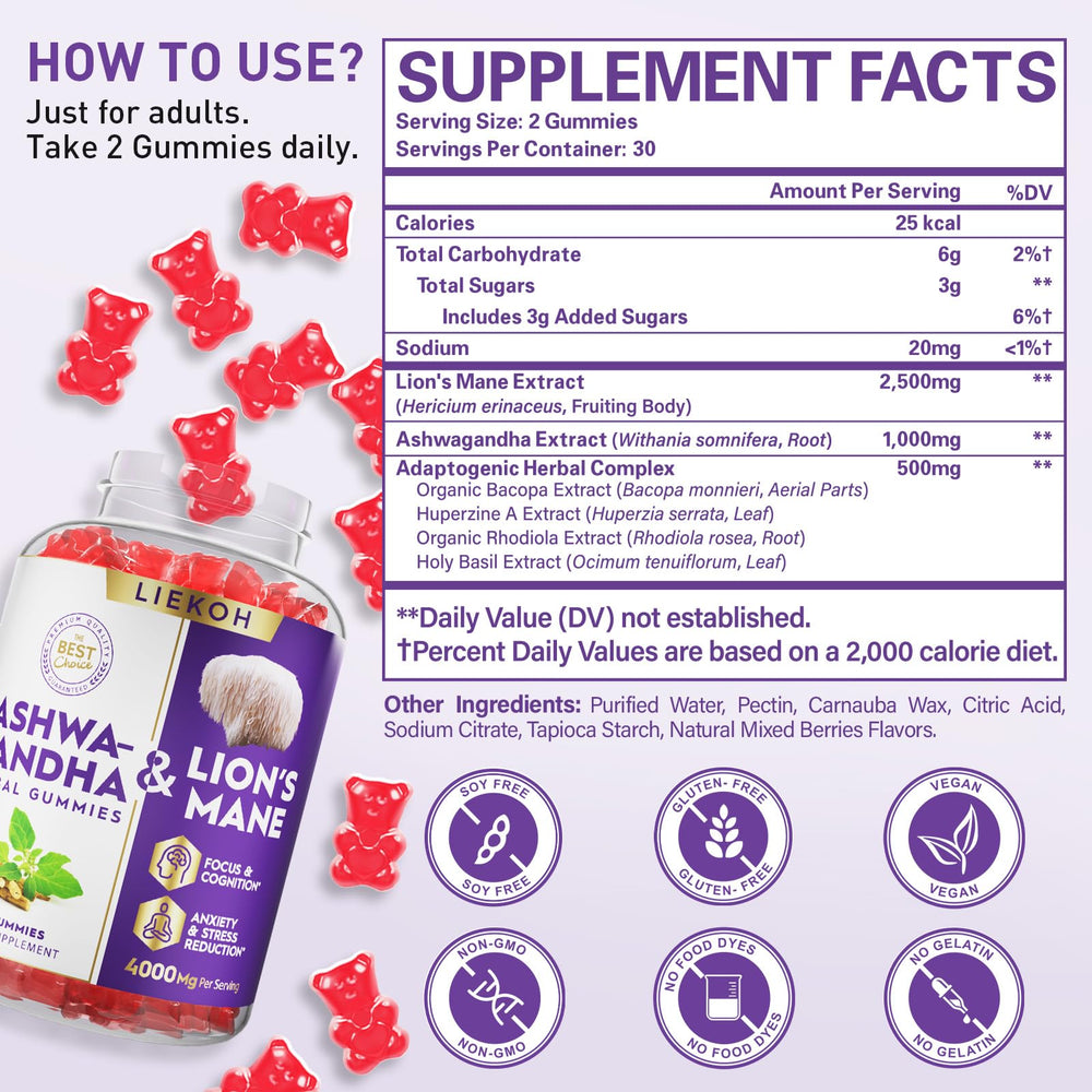 Liekoh Ashwagandha Gummies berry gummy close-up for daily routine and flavor.