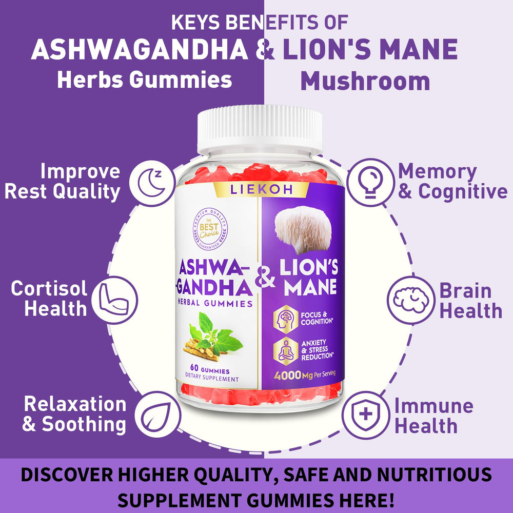 Liekoh Ashwagandha Gummies vegan bottle showcasing vegan, gluten-free formula for everyday use.
