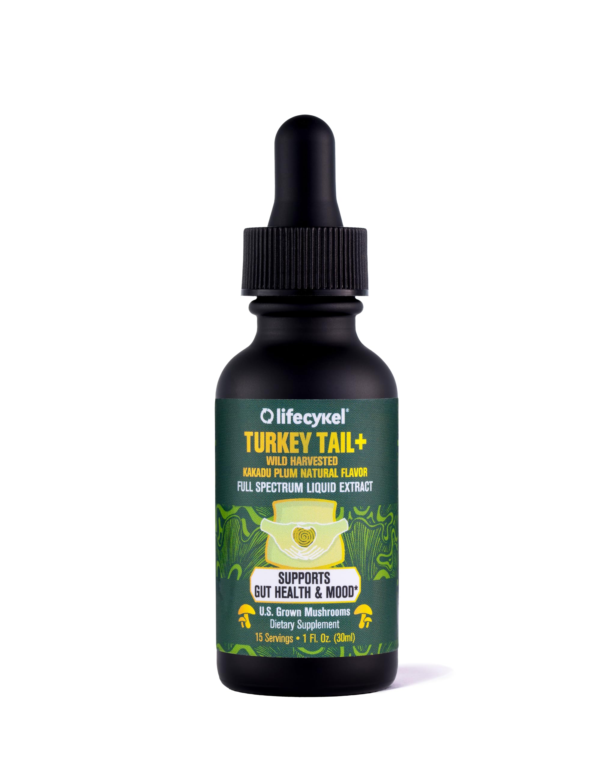 Life Cykel Turkey Tail liquid extract bottle shown for gut-friendly daily use.