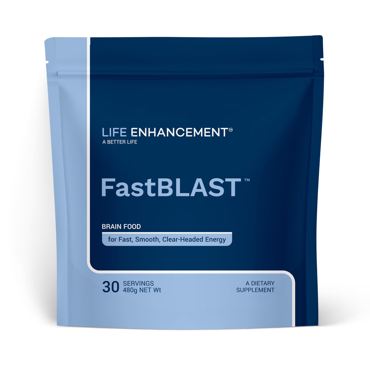 Life Enhancement FASTBLAST bottle close-up for a quick morning energy boost and focus