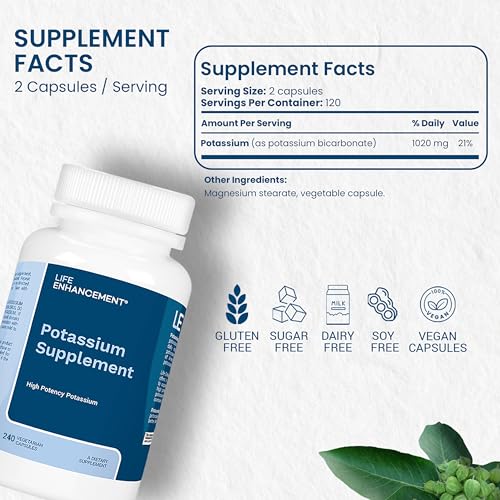 Life Enhancement potassium bottle back with serving details for daily potassium