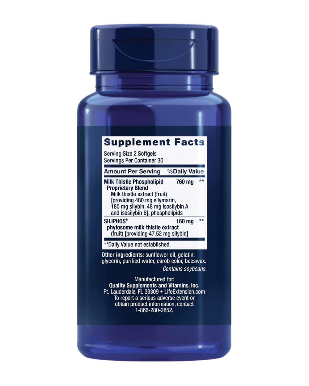 Close-up of Life Extension Advanced Milk Thistle softgels highlighting easy swallowing and potency
