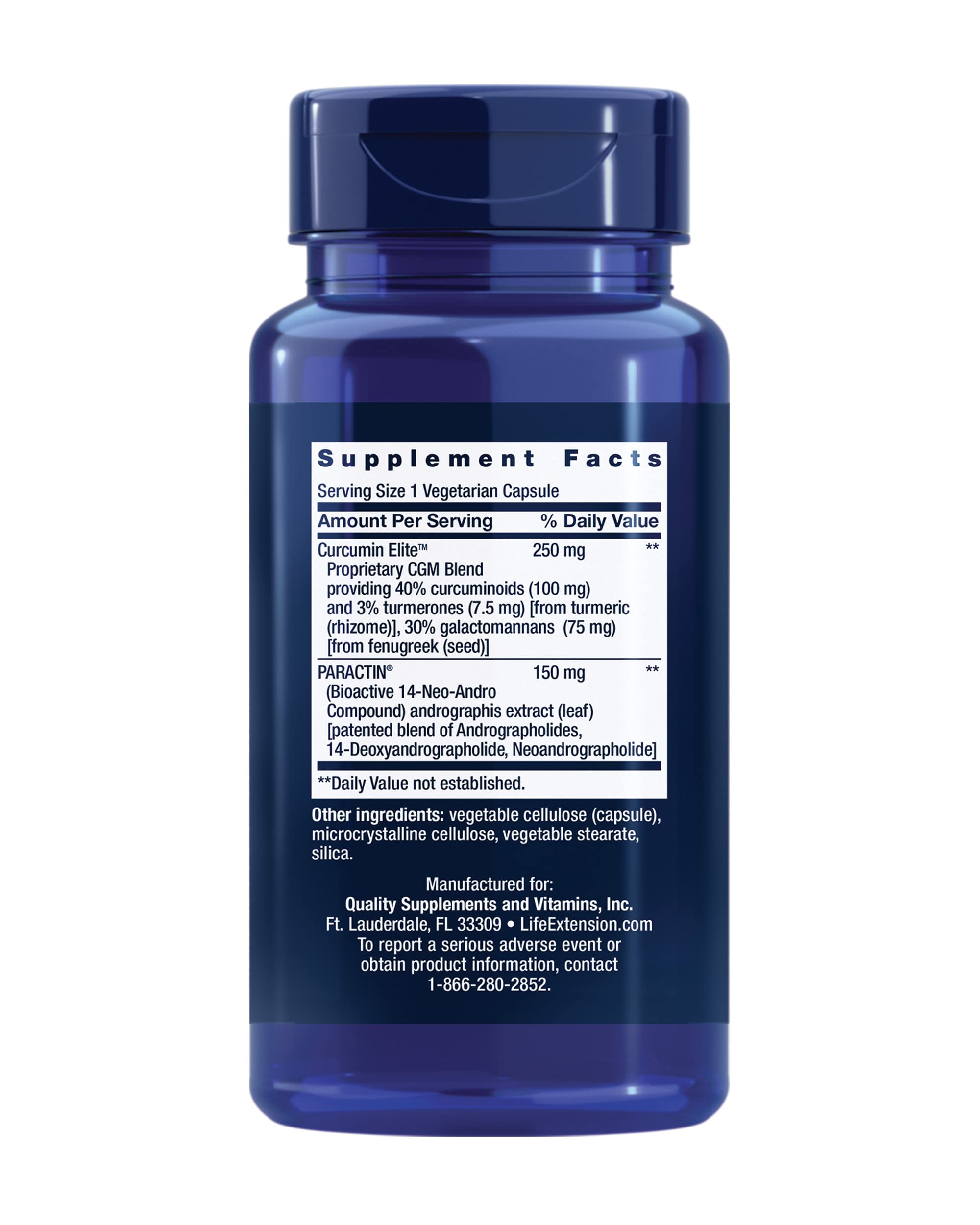Life Extension Arthro-Immune bottle back displays ingredients and supplement facts for transparency