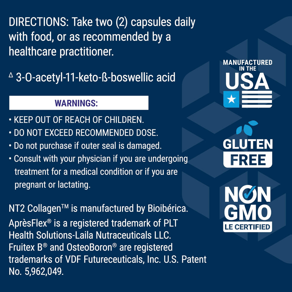 Life Extension ArthroMax Advanced NT2 bottle side view illustrates gluten-free and non-GMO promise.