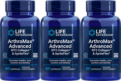 Life Extension ArthroMax bottle with NT2 Collagen and ApresFlex highlighting joint support.