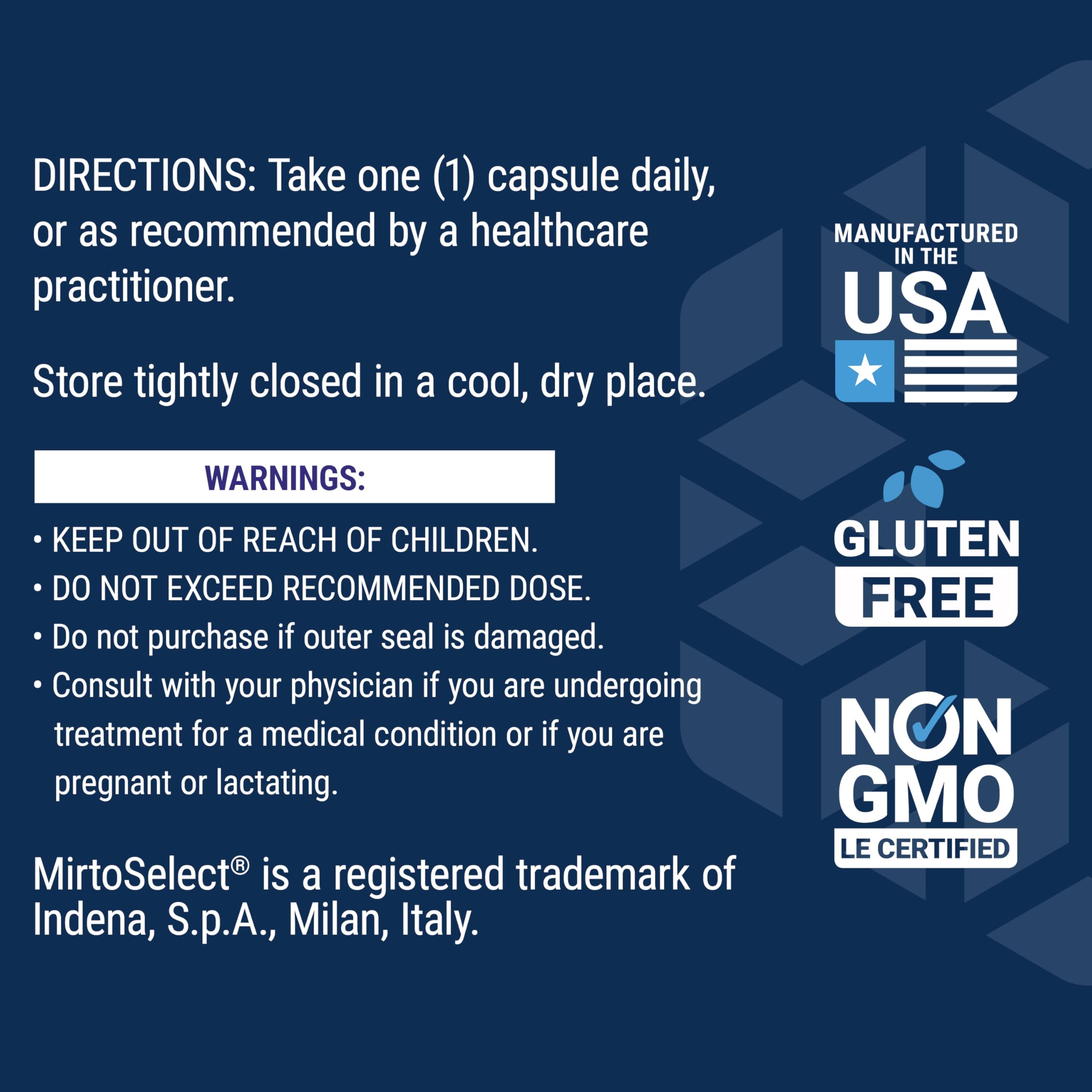 Life Extension Bilberry Extract gluten-free symbol on packaging