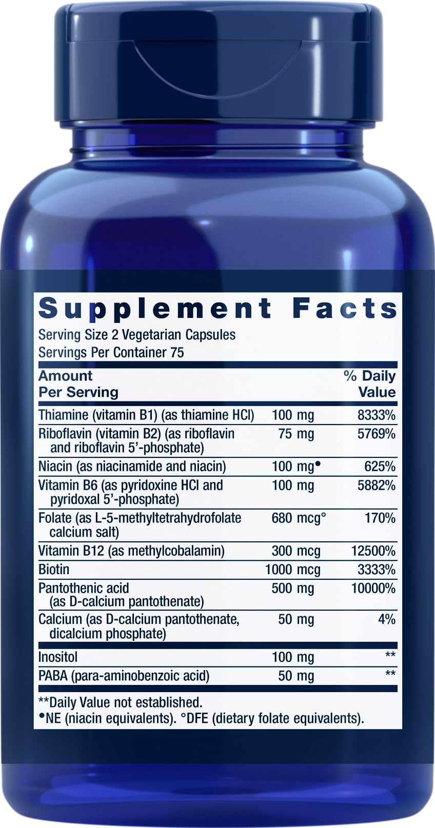Life Extension BioActive Complete B-Complex capsules on bottle, supporting broad B vitamin spectrum and absorption