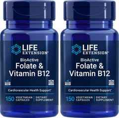 Life Extension BioActive Folate & B12 bottle front view supports daily vitality