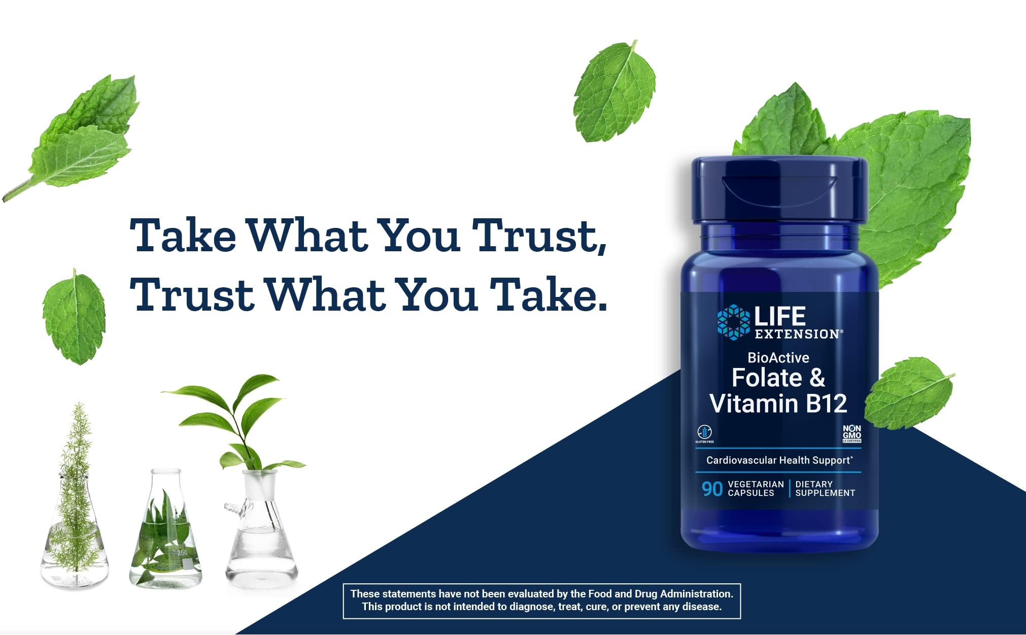 Life Extension BioActive Folate & B12 made in USA stamp reflects quality