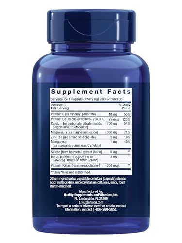 Life Extension Bone Restore capsules close-up highlighting calcium forms for strong bones.
