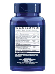 Life Extension Bone Restore capsules close-up highlighting calcium forms for strong bones.