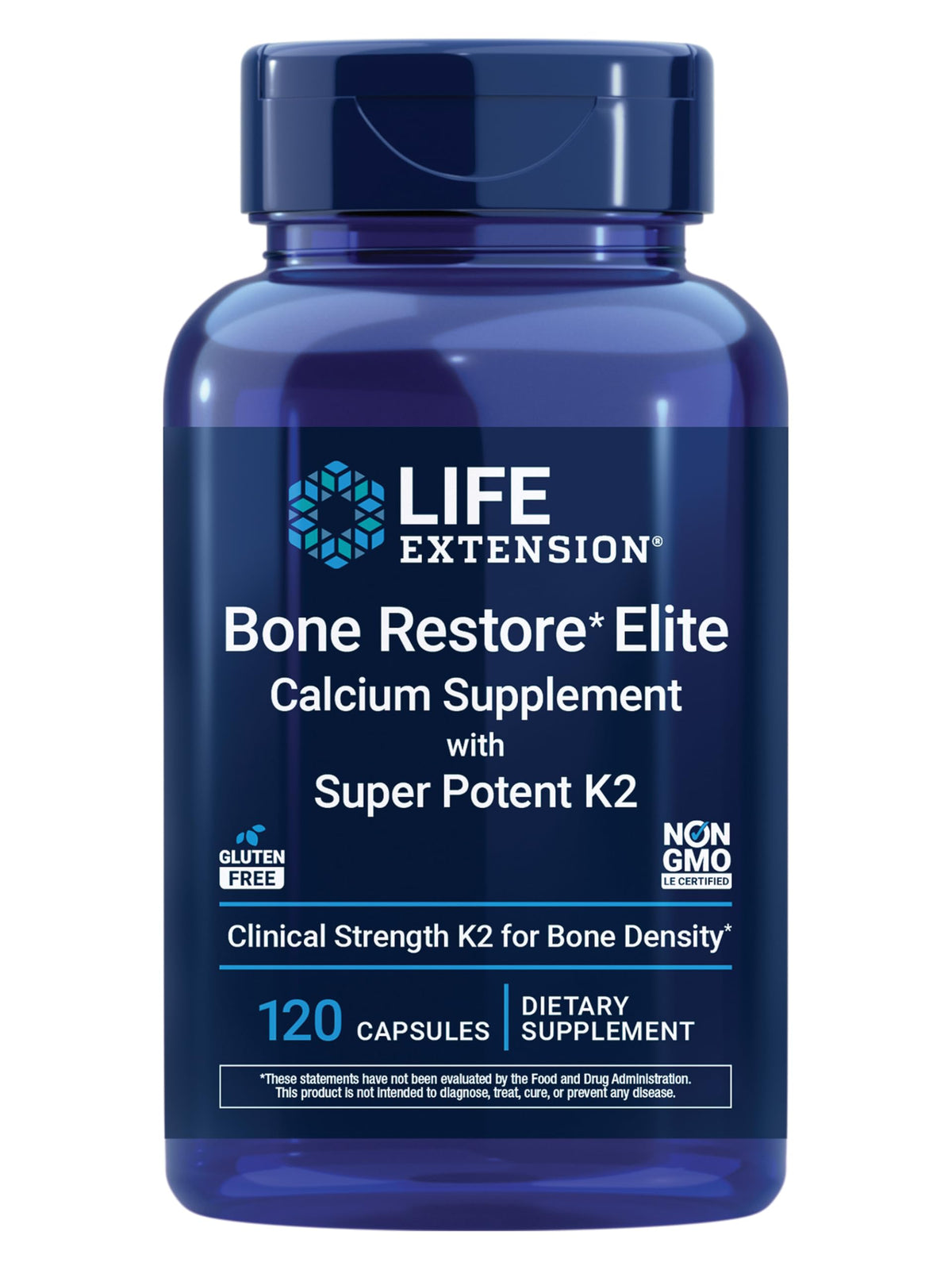 Life Extension Bone Restore Elite bottle with K2-rich formula for bone support.