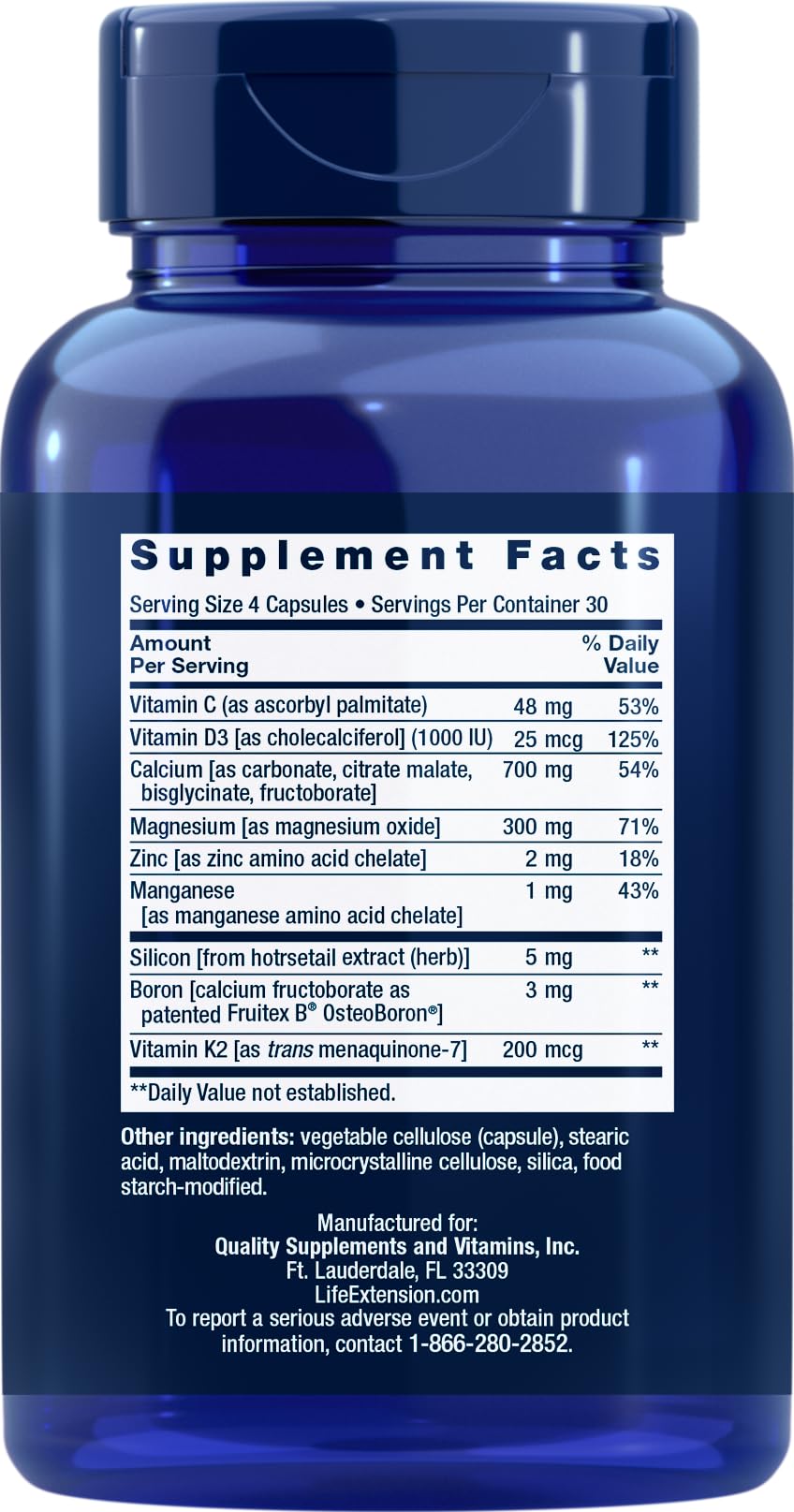 Life Extension Bone Restore two-bottle pack highlighting vitamin K2 and minerals for bone support.