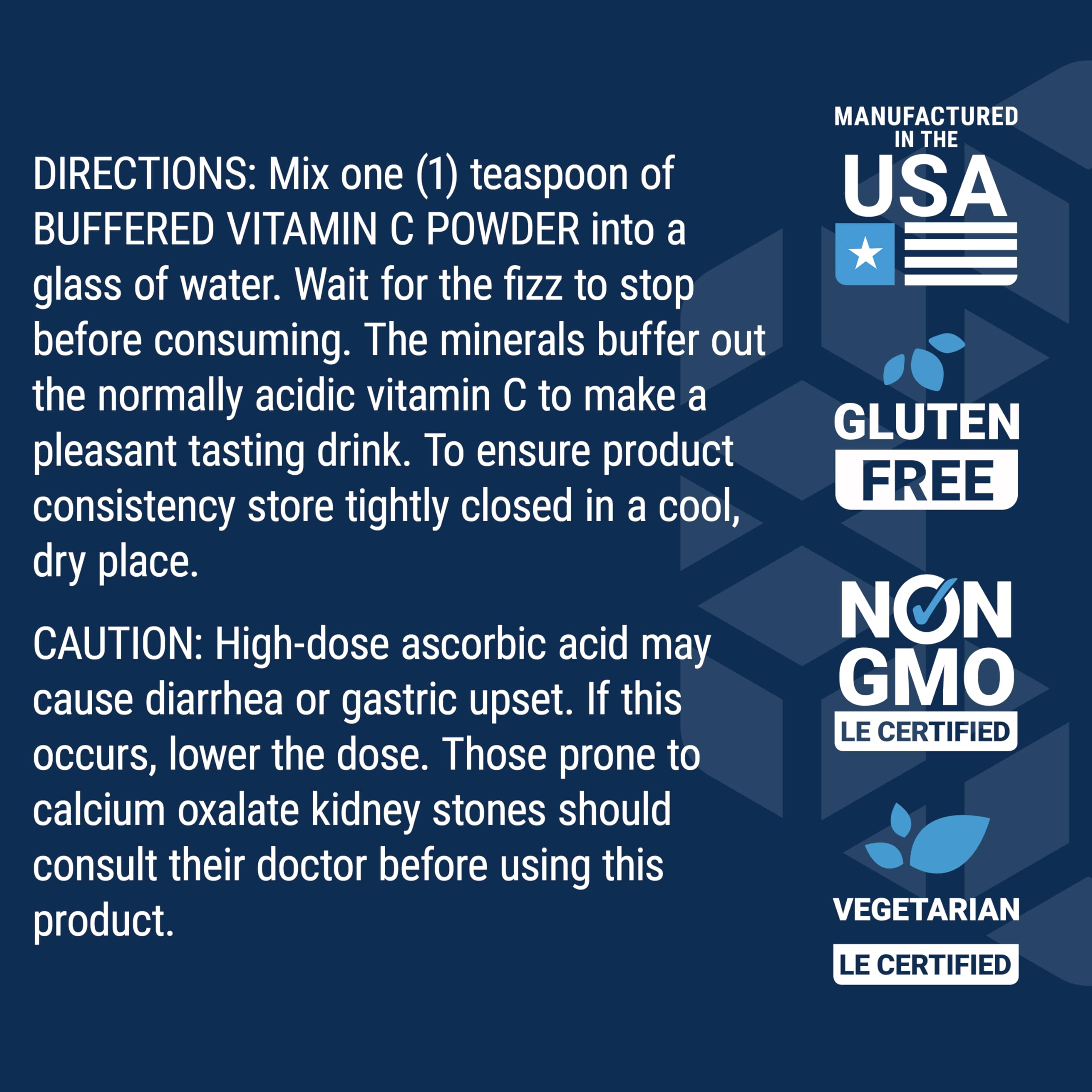 Life Extension Buffered Vitamin C Powder gluten-free and non-GMO certification